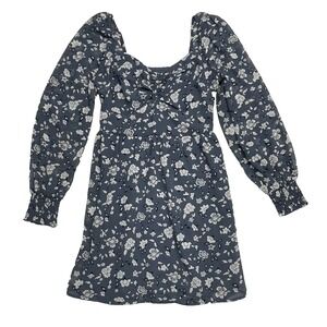Hollister Chiffon Mini Dress Medium New Square Neck Long Sleeve Blue Flower